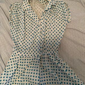 Blue & white polka dot fit & flare hand made sz sm dress
